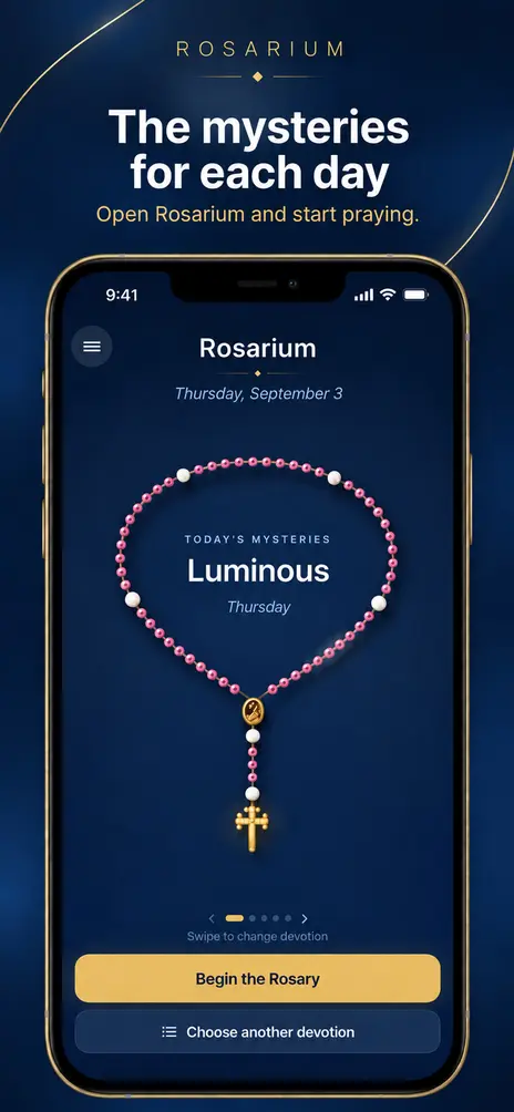 Rosarium: the mysteries for each day. Open Rosarium and start praying