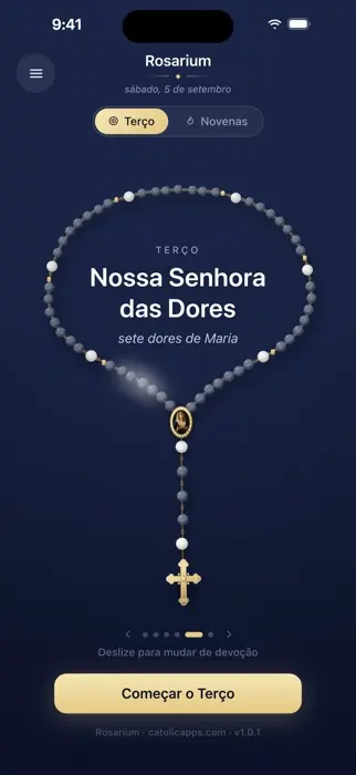 O Rosarium mostrando o terço de Nossa Senhora das Dores