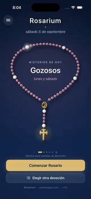 Rosarium mostrando el Santo Rosario con los misterios del día