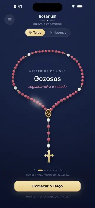 O Rosarium mostrando o Santo Terço com os mistérios do dia